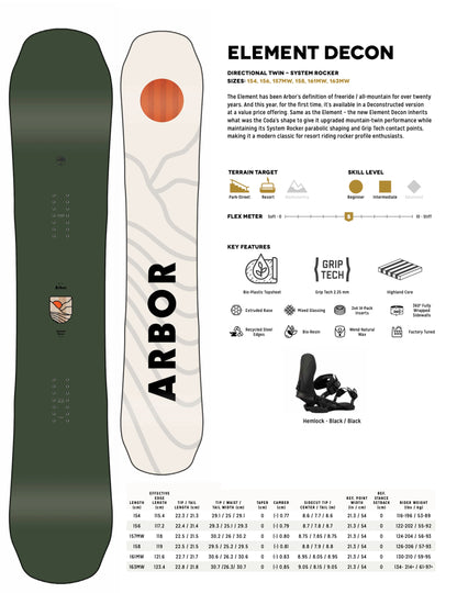 Arbor Element Decon Snowboard + Hemlock Binding | 2025